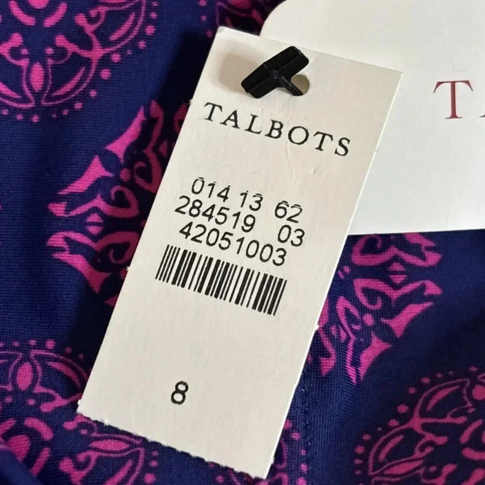 Talbots Miraclesuit High Rise Fold Over Bikini Bottom Estilo Blue Magenta Size 8